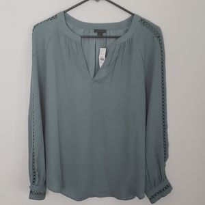 Ann Taylor Circle Lace Trim Popover Blouse